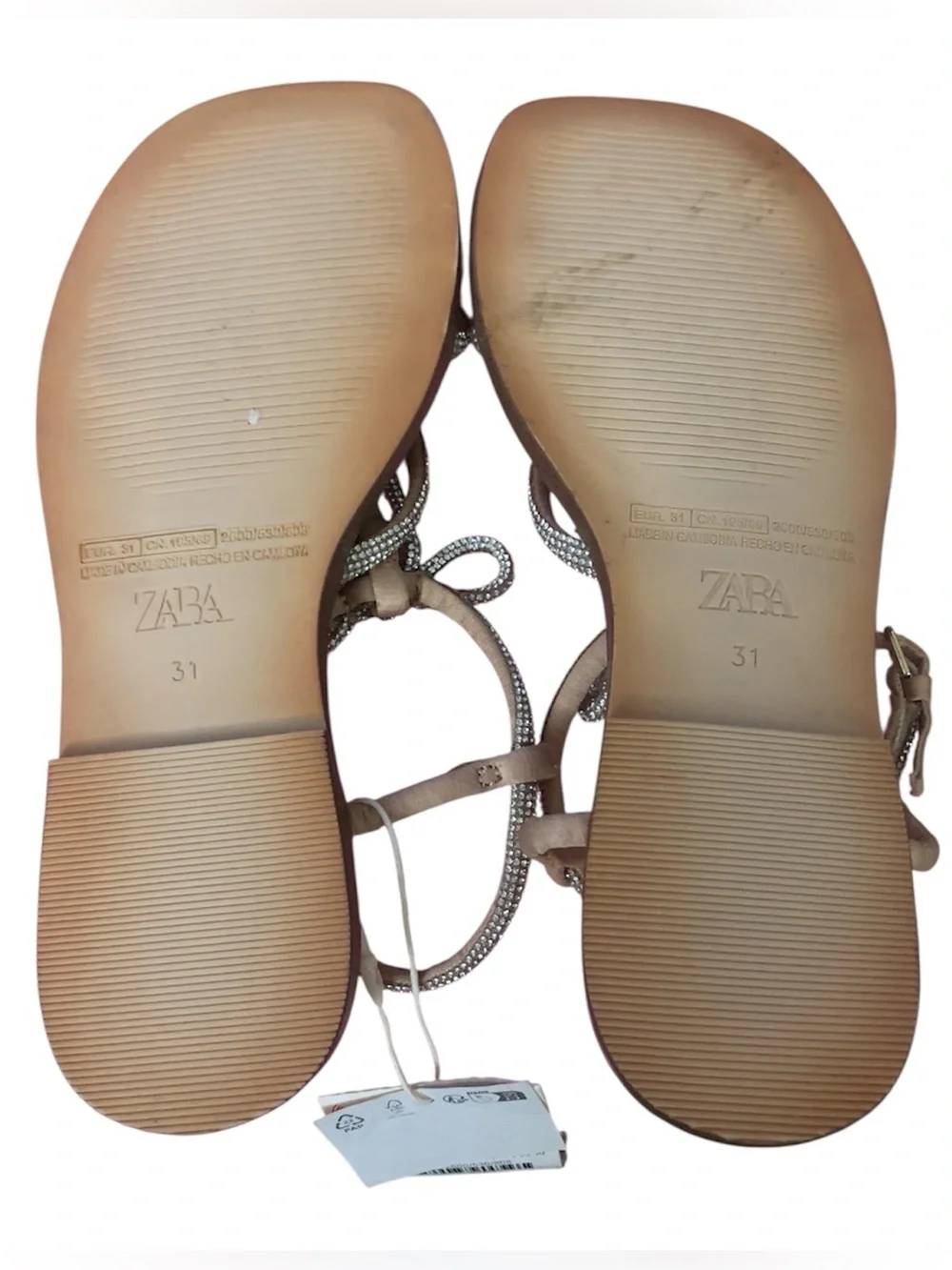 Zara Nude Sandals with Silver Rhinestone Bows Girl 13